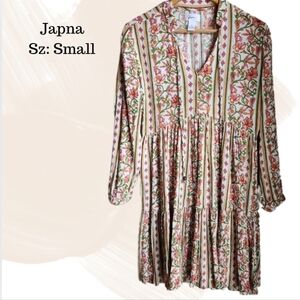Japna Boho Floral Tiered Midi Dress Size S - 100% Viscose India‎ Print LS